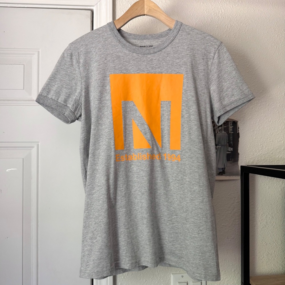 NASTY PIG heather grey logo crew neck cotton knit short sleeve tee t-shirt